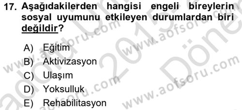 Bakım Elemanı Yetiştirme Ve Geliştirme 2 Dersi 2015 - 2016 Yılı (Final) Dönem Sonu Sınav Soruları 17. Soru
