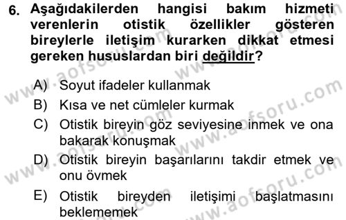 Bakım Elemanı Yetiştirme Ve Geliştirme 2 Dersi 2015 - 2016 Yılı (Final) Dönem Sonu Sınav Soruları 6. Soru