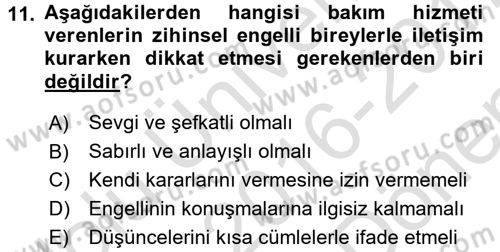 Bakım Elemanı Yetiştirme Ve Geliştirme 2 Dersi 2016 - 2017 Yılı (Final) Dönem Sonu Sınav Soruları 11. Soru