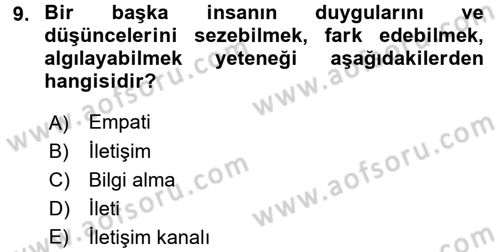 Bakım Elemanı Yetiştirme Ve Geliştirme 2 Dersi 2016 - 2017 Yılı (Final) Dönem Sonu Sınav Soruları 9. Soru
