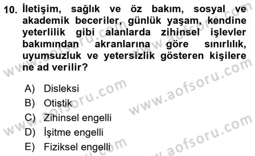 Bakım Elemanı Yetiştirme Ve Geliştirme 2 Dersi 2018 - 2019 Yılı (Final) Dönem Sonu Sınav Soruları 10. Soru