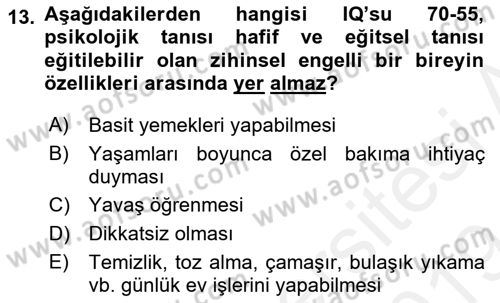 Bakım Elemanı Yetiştirme Ve Geliştirme 2 Dersi 2018 - 2019 Yılı (Final) Dönem Sonu Sınav Soruları 13. Soru