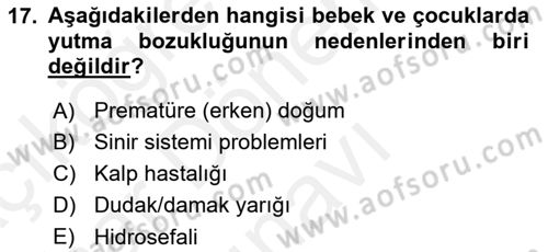 Bakım Elemanı Yetiştirme Ve Geliştirme 2 Dersi 2018 - 2019 Yılı (Final) Dönem Sonu Sınav Soruları 17. Soru