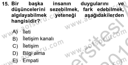 Bakım Elemanı Yetiştirme Ve Geliştirme 2 Dersi 2018 - 2019 Yılı Yaz Okulu Sınav Soruları 15. Soru