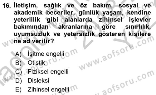Bakım Elemanı Yetiştirme Ve Geliştirme 2 Dersi 2018 - 2019 Yılı Yaz Okulu Sınav Soruları 16. Soru