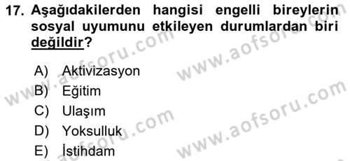 Bakım Elemanı Yetiştirme Ve Geliştirme 2 Dersi 2018 - 2019 Yılı Yaz Okulu Sınav Soruları 17. Soru
