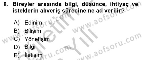 Bakım Elemanı Yetiştirme Ve Geliştirme 2 Dersi 2018 - 2019 Yılı Yaz Okulu Sınav Soruları 8. Soru