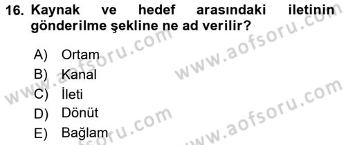 Bakım Elemanı Yetiştirme Ve Geliştirme 2 Dersi 2020 - 2021 Yılı Yaz Okulu Sınav Soruları 16. Soru