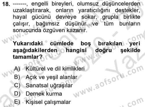 Bakım Elemanı Yetiştirme Ve Geliştirme 2 Dersi 2020 - 2021 Yılı Yaz Okulu Sınav Soruları 18. Soru