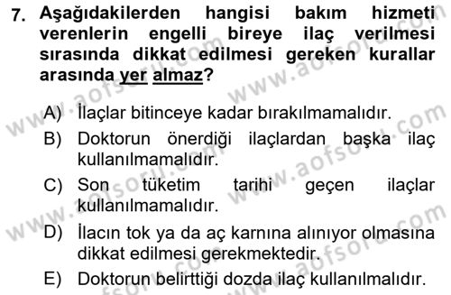 Bakım Elemanı Yetiştirme Ve Geliştirme 2 Dersi 2020 - 2021 Yılı Yaz Okulu Sınav Soruları 7. Soru
