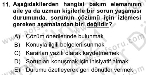 Bakım Elemanı Yetiştirme Ve Geliştirme 2 Dersi 2021 - 2022 Yılı (Vize) Ara Sınav Soruları 11. Soru