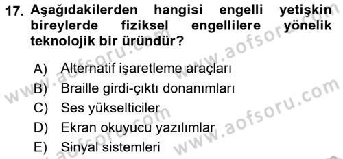Bakım Elemanı Yetiştirme Ve Geliştirme 2 Dersi 2021 - 2022 Yılı (Vize) Ara Sınav Soruları 17. Soru