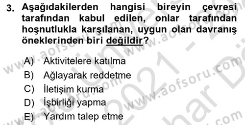 Bakım Elemanı Yetiştirme Ve Geliştirme 2 Dersi 2021 - 2022 Yılı (Vize) Ara Sınav Soruları 3. Soru