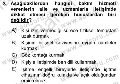 Bakım Elemanı Yetiştirme Ve Geliştirme 2 Dersi 2021 - 2022 Yılı (Final) Dönem Sonu Sınav Soruları 3. Soru