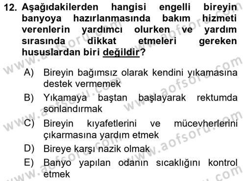 Bakım Elemanı Yetiştirme Ve Geliştirme 2 Dersi 2021 - 2022 Yılı Yaz Okulu Sınav Soruları 12. Soru