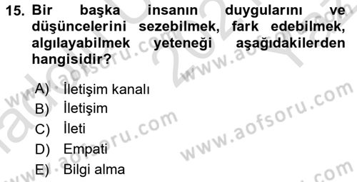 Bakım Elemanı Yetiştirme Ve Geliştirme 2 Dersi 2021 - 2022 Yılı Yaz Okulu Sınav Soruları 15. Soru