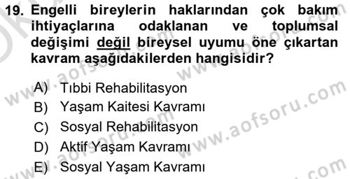 Bakım Elemanı Yetiştirme Ve Geliştirme 2 Dersi 2021 - 2022 Yılı Yaz Okulu Sınav Soruları 19. Soru