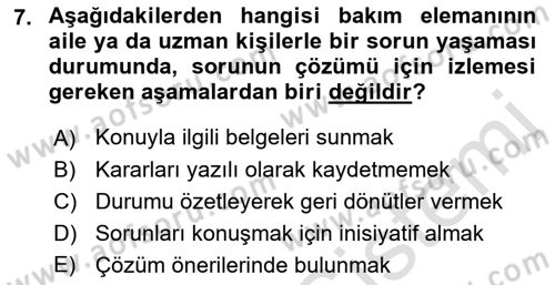 Bakım Elemanı Yetiştirme Ve Geliştirme 2 Dersi 2021 - 2022 Yılı Yaz Okulu Sınav Soruları 7. Soru
