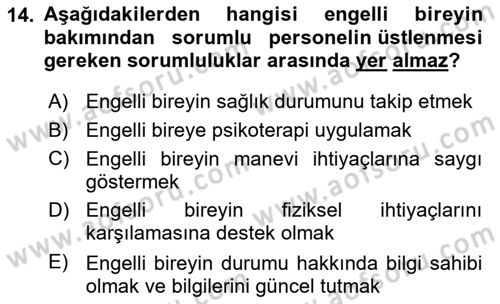 Bakım Elemanı Yetiştirme Ve Geliştirme 2 Dersi 2023 - 2024 Yılı (Vize) Ara Sınav Soruları 14. Soru