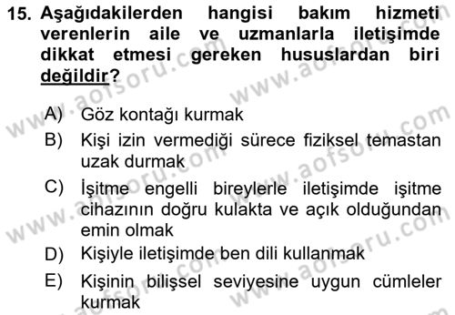 Bakım Elemanı Yetiştirme Ve Geliştirme 2 Dersi 2023 - 2024 Yılı (Vize) Ara Sınav Soruları 15. Soru