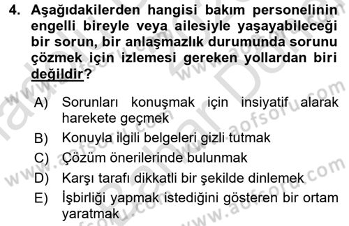 Bakım Elemanı Yetiştirme Ve Geliştirme 2 Dersi 2023 - 2024 Yılı (Final) Dönem Sonu Sınav Soruları 4. Soru