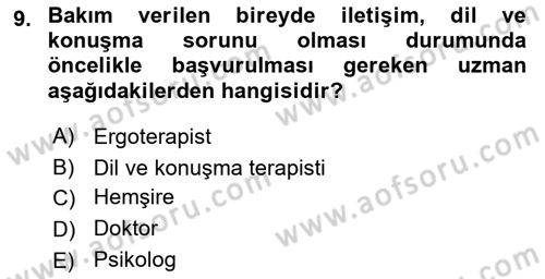 Bakım Elemanı Yetiştirme Ve Geliştirme 2 Dersi 2023 - 2024 Yılı (Final) Dönem Sonu Sınav Soruları 9. Soru
