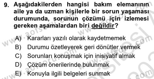Bakım Elemanı Yetiştirme Ve Geliştirme 2 Dersi 2023 - 2024 Yılı Yaz Okulu Sınav Soruları 9. Soru