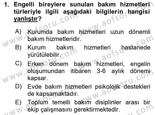 Bakım Elemanı Yetiştirme Ve Geliştirme 2 Dersi 2024 - 2025 Yılı (Vize) Ara Sınav Soruları 1. Soru