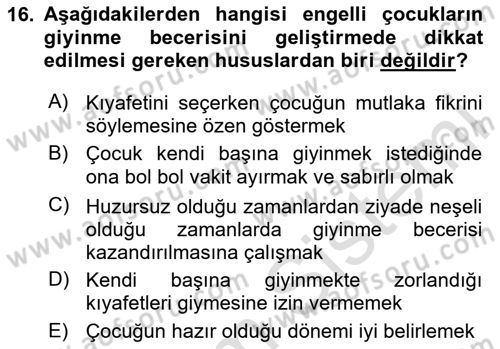 Bakım Elemanı Yetiştirme Ve Geliştirme 2 Dersi 2024 - 2025 Yılı (Vize) Ara Sınav Soruları 16. Soru