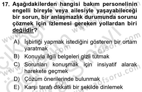 Bakım Elemanı Yetiştirme Ve Geliştirme 2 Dersi 2024 - 2025 Yılı (Vize) Ara Sınav Soruları 17. Soru
