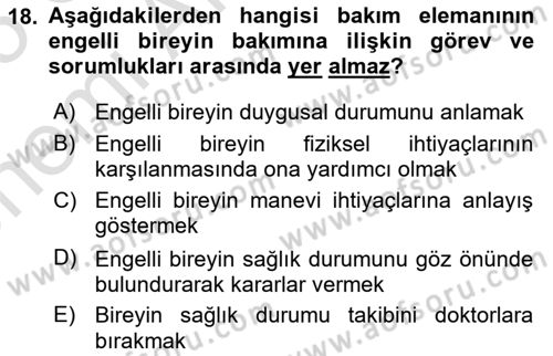 Bakım Elemanı Yetiştirme Ve Geliştirme 2 Dersi 2024 - 2025 Yılı (Vize) Ara Sınav Soruları 18. Soru