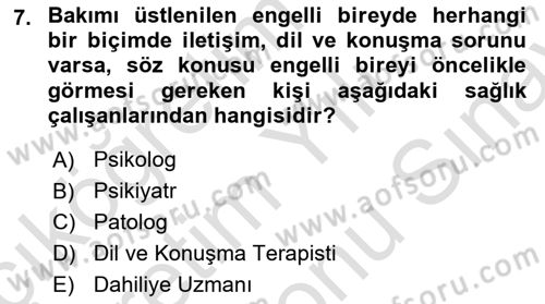 Bakım Elemanı Yetiştirme Ve Geliştirme 2 Dersi 2024 - 2025 Yılı (Final) Dönem Sonu Sınav Soruları 7. Soru