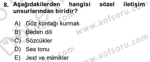 Bakım Elemanı Yetiştirme Ve Geliştirme 2 Dersi 2024 - 2025 Yılı (Final) Dönem Sonu Sınav Soruları 8. Soru