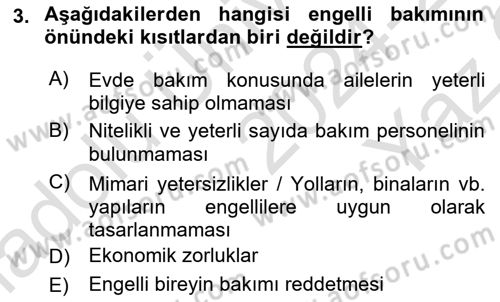 Bakım Elemanı Yetiştirme Ve Geliştirme 2 Dersi 2024 - 2025 Yılı Yaz Okulu Sınav Soruları 3. Soru