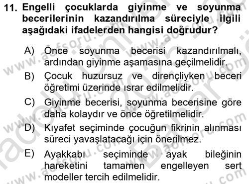 Bakım Elemanı Yetiştirme Ve Geliştirme 2 Dersi 2025 - 2026 Yılı (Vize) Ara Sınav Soruları 11. Soru