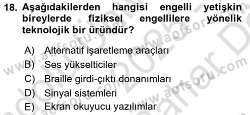 Bakım Elemanı Yetiştirme Ve Geliştirme 2 Dersi 2025 - 2026 Yılı (Vize) Ara Sınav Soruları 18. Soru