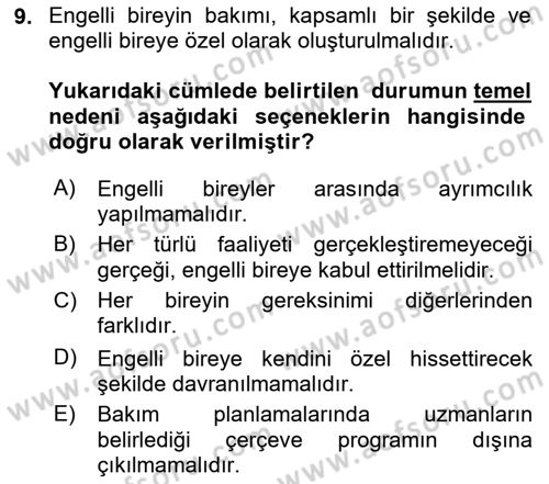 Bakım Elemanı Yetiştirme Ve Geliştirme 2 Dersi 2025 - 2026 Yılı (Vize) Ara Sınav Soruları 9. Soru