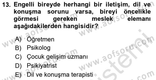 Bakım Elemanı Yetiştirme Ve Geliştirme 2 Dersi 2025 - 2026 Yılı (Final) Dönem Sonu Sınav Soruları 13. Soru