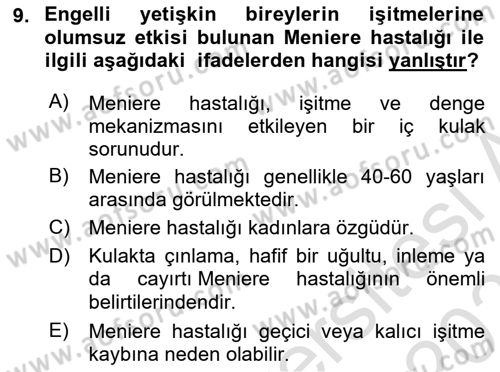 Bakım Elemanı Yetiştirme Ve Geliştirme 2 Dersi 2025 - 2026 Yılı (Final) Dönem Sonu Sınav Soruları 9. Soru