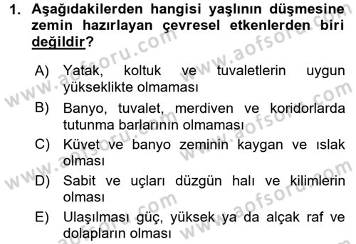 Yaşlılarda Görülebilecek Sorunlar Ve Bakım Hizmetleri Dersi 2016 - 2017 Yılı 3 Ders Sınav Soruları 1. Soru