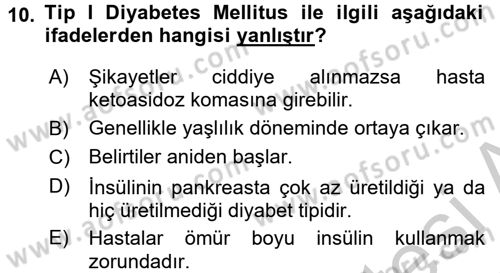 Yaşlılarda Görülebilecek Sorunlar Ve Bakım Hizmetleri Dersi 2016 - 2017 Yılı 3 Ders Sınavı 10. Soru