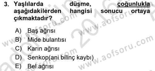 Yaşlılarda Görülebilecek Sorunlar Ve Bakım Hizmetleri Dersi 2016 - 2017 Yılı (Vize) Ara Sınav Soruları 3. Soru