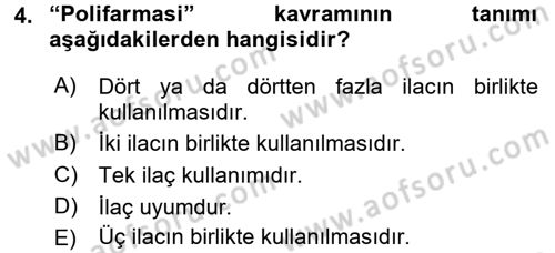 Yaşlılarda Görülebilecek Sorunlar Ve Bakım Hizmetleri Dersi 2016 - 2017 Yılı (Vize) Ara Sınav Soruları 4. Soru
