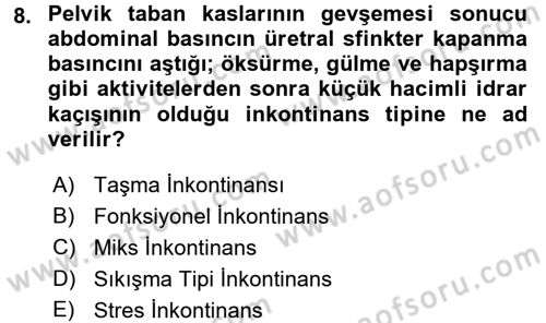 Yaşlılarda Görülebilecek Sorunlar Ve Bakım Hizmetleri Dersi 2016 - 2017 Yılı (Vize) Ara Sınav Soruları 8. Soru
