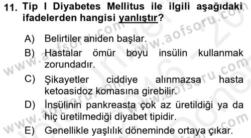 Yaşlılarda Görülebilecek Sorunlar Ve Bakım Hizmetleri Dersi 2016 - 2017 Yılı (Final) Dönem Sonu Sınav Soruları 11. Soru