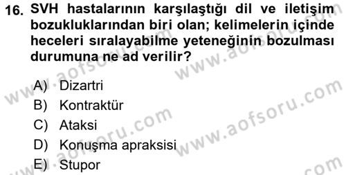 Yaşlılarda Görülebilecek Sorunlar Ve Bakım Hizmetleri Dersi 2016 - 2017 Yılı (Final) Dönem Sonu Sınavı 16. Soru