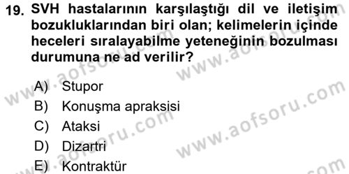 Yaşlılarda Görülebilecek Sorunlar Ve Bakım Hizmetleri Dersi 2017 - 2018 Yılı 3 Ders Sınav Soruları 19. Soru
