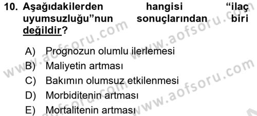Yaşlılarda Görülebilecek Sorunlar Ve Bakım Hizmetleri Dersi 2017 - 2018 Yılı (Vize) Ara Sınav Soruları 10. Soru