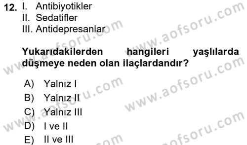 Yaşlılarda Görülebilecek Sorunlar Ve Bakım Hizmetleri Dersi 2017 - 2018 Yılı (Vize) Ara Sınav Soruları 12. Soru