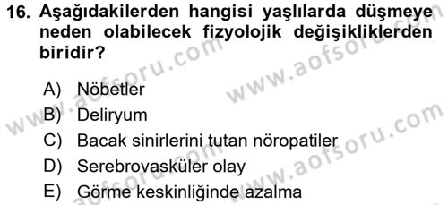 Yaşlılarda Görülebilecek Sorunlar Ve Bakım Hizmetleri Dersi 2017 - 2018 Yılı (Vize) Ara Sınav Soruları 16. Soru
